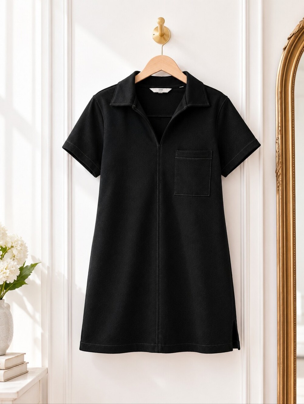 Max Studio London Black Tunic Mini Dress XS | Short Sleeve Collared Shift Dress - Picture 5 of 8